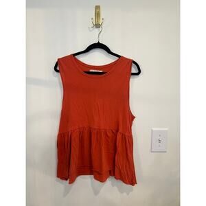Free People We The Free Orange Babydoll Tank Top S Boho Flowy Peplum Top